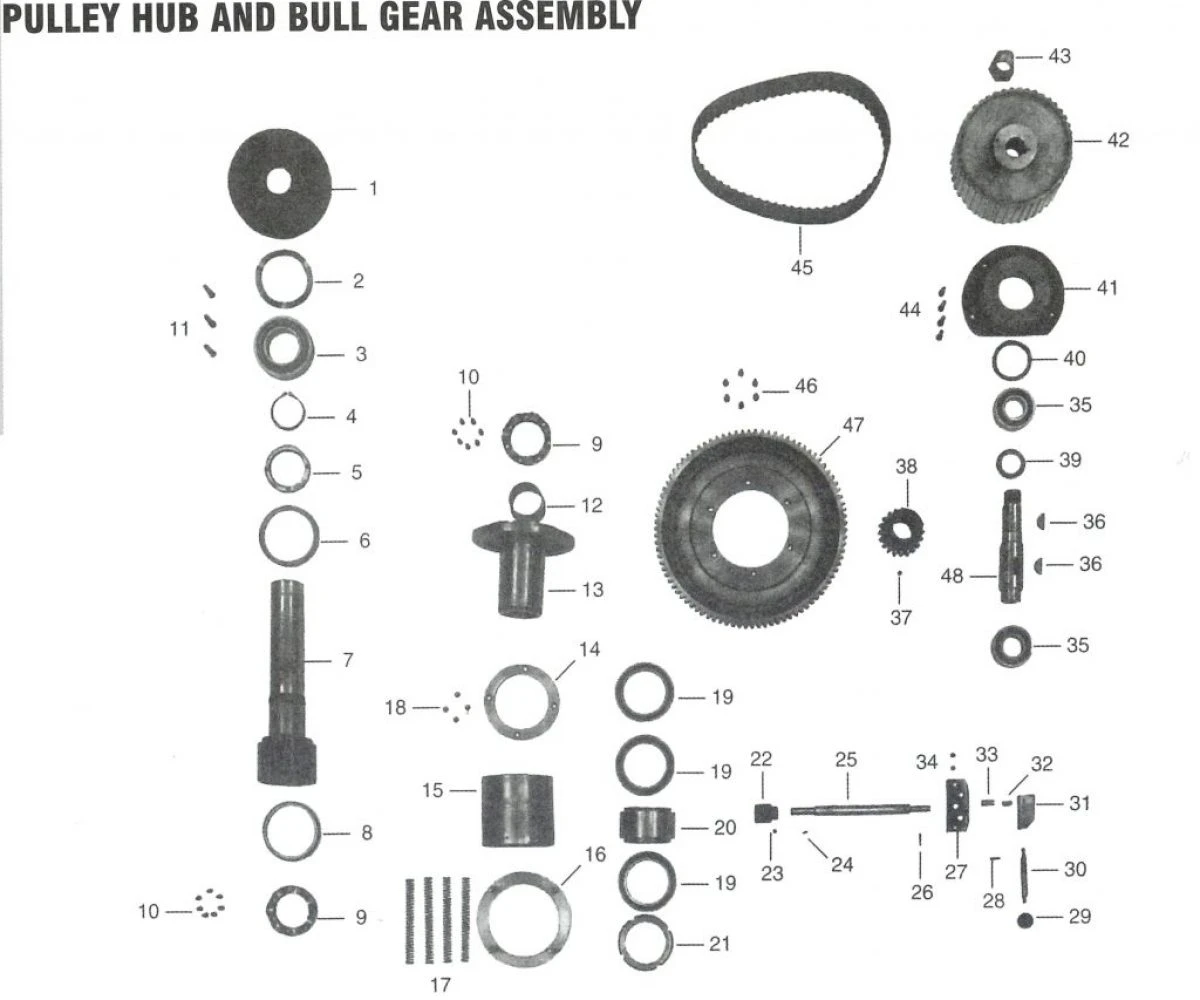 Pulley Hub and Bull Gear Assembly 4 HP Breakdown