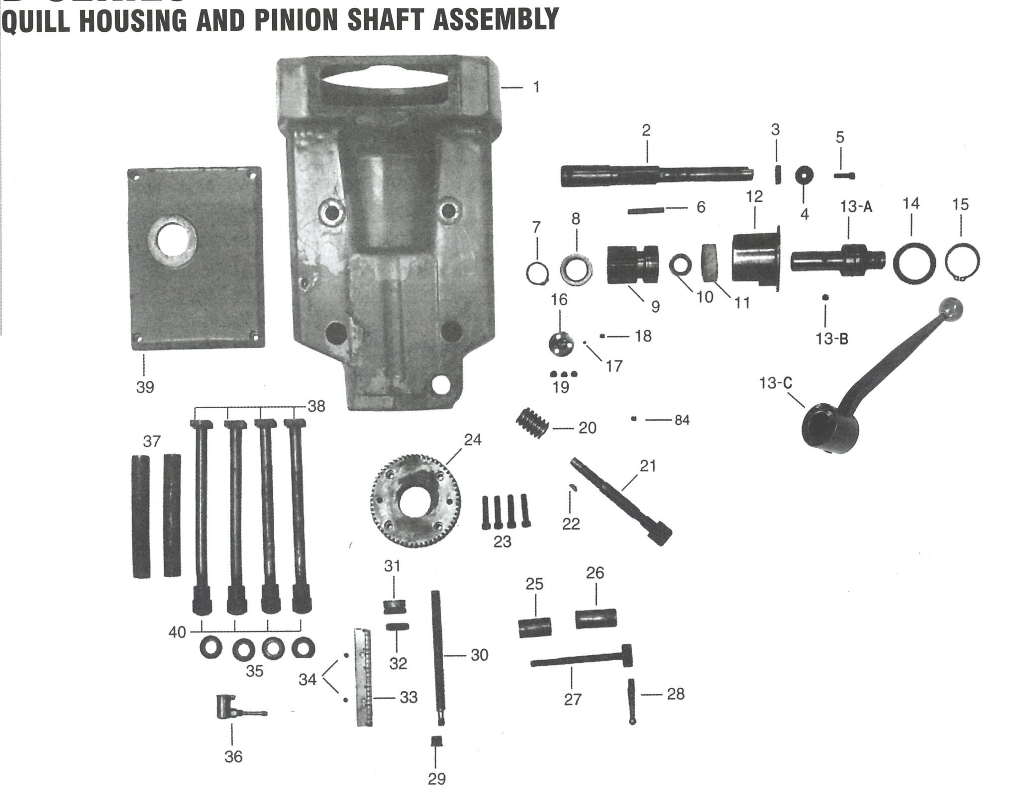 Quill Housing and Pinion Shaft Assembly 4 HP Breakdown