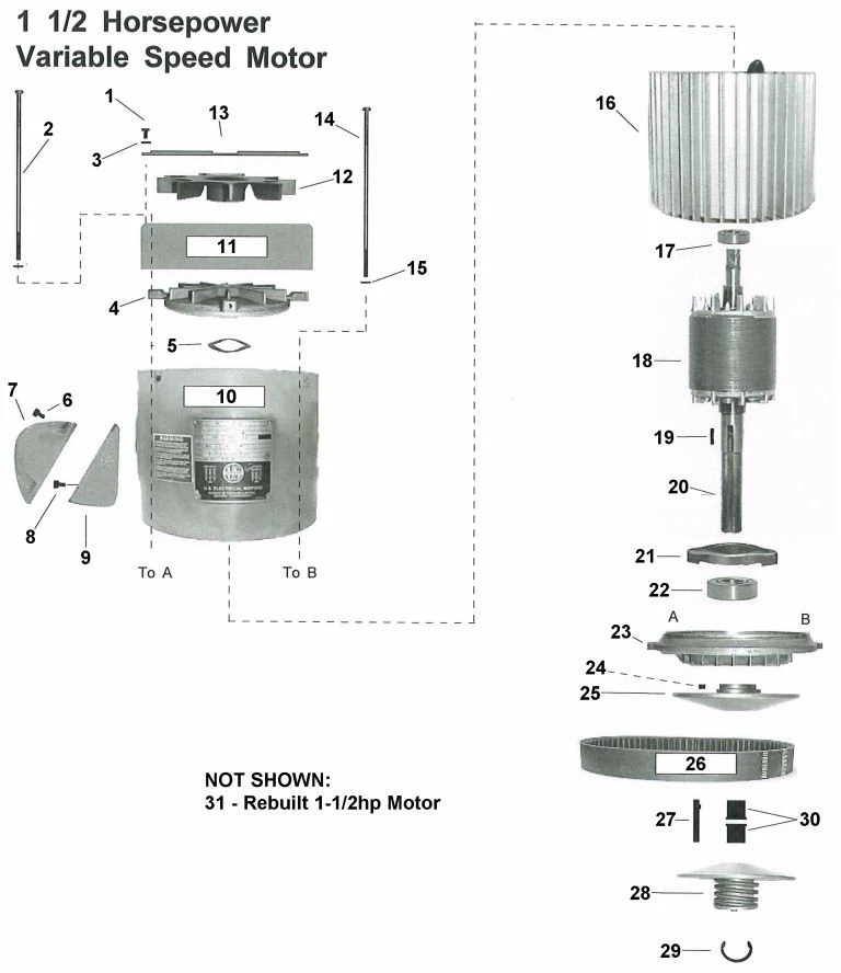 1 – 1/2 HP Motor Parts